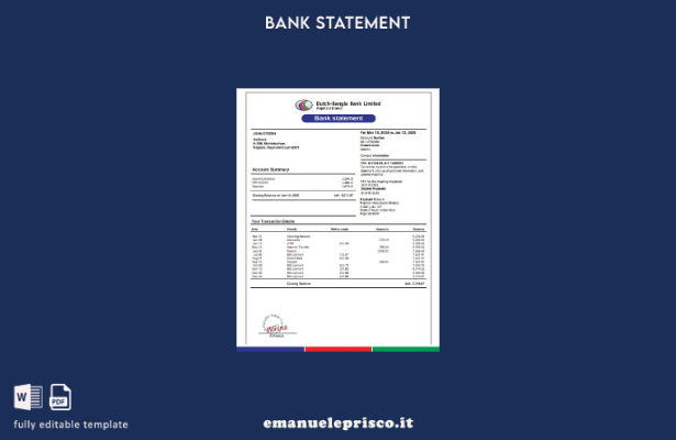 stile verificato Germania Estratto conto olandese – mesi Modello di esempio Word